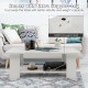 Large 36-inch modern coffee table with extra support leg, featuring a water-resistant surface and open storage shelves.
